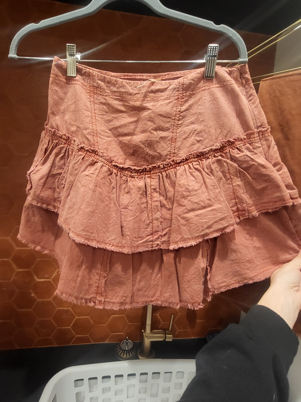 Free People Rusty Rose Tiered Ruffle Mini Skirt